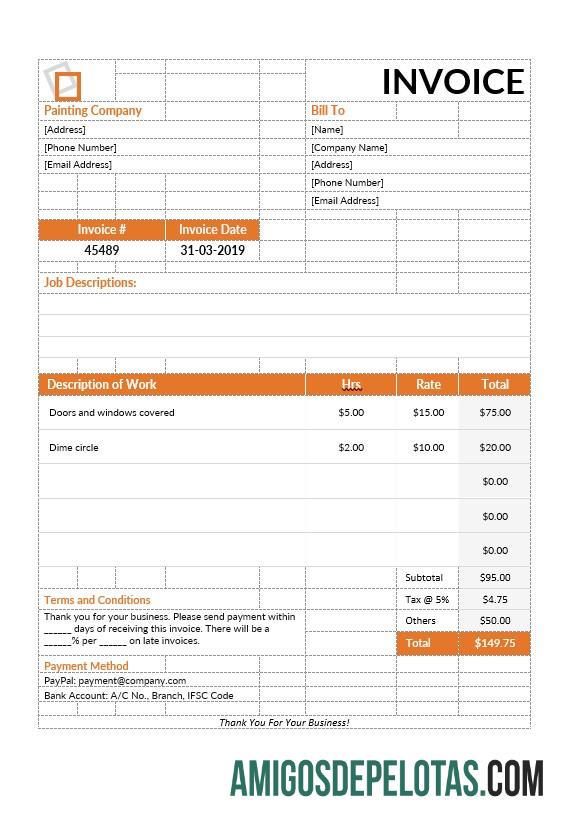 imprimível Modelo de fatura de serviços de pintura